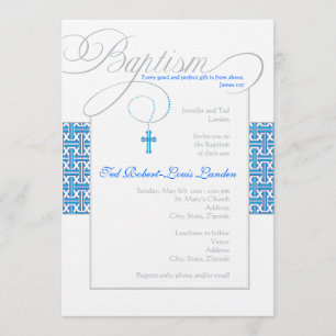 Invitation Baptême de Garçon  Royal Blue