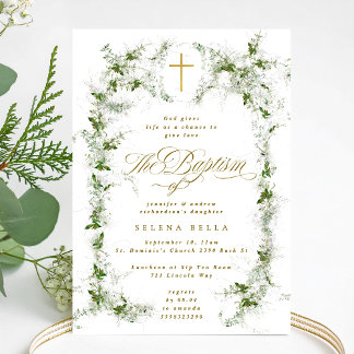 Invitation Baptême de la Croix d'or de la couronne d'Eucalypt