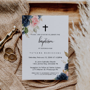 Invitation Baptême de la Croix Florale d'automne