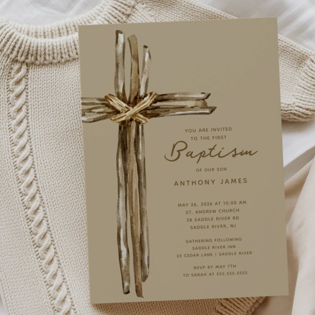 Invitation Baptême de la Croix Rustique (Créateur téléchargé)