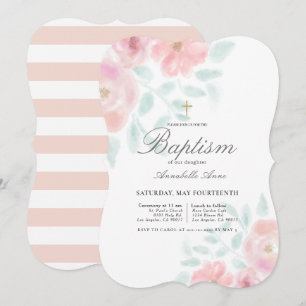 Invitation Baptême de la fille Floral Rose rose