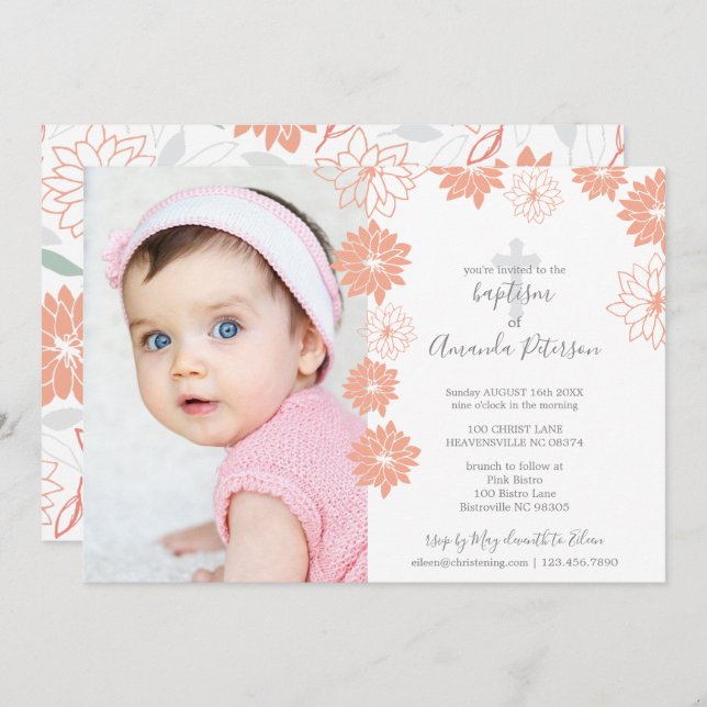 Invitation Baptême de la fleur mignonne de la fleur de la fle (Devant / Derrière)