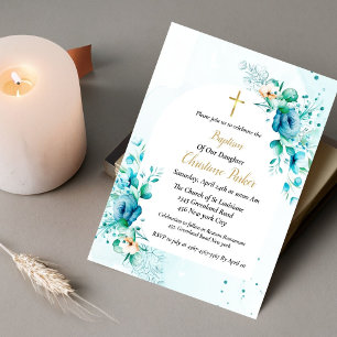 Invitation Baptême de la flore d'aquarelle bleue