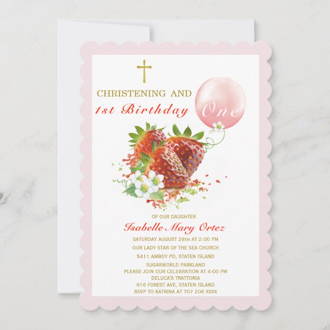 Invitation Baptême de la fraise et premier anniversaire (Devant)
