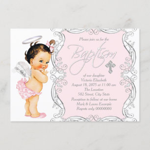 Invitation Baptême de la petite fille-ange rose