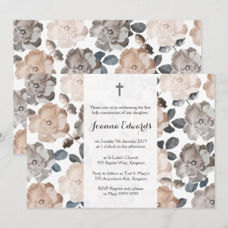 Invitation Baptême de la première communion Rose vintage