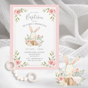 Invitation Baptême de lapin rose flou Baptême de lapin Baptêm