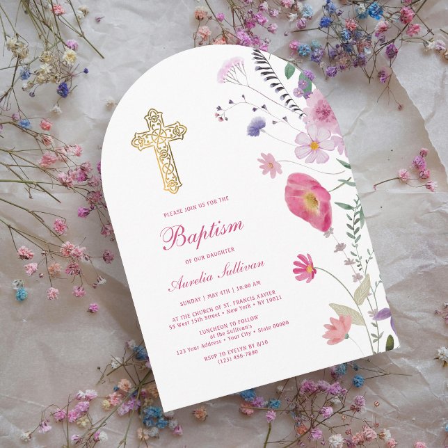 Invitation Baptême de l'arc Fleur sauvage du printemps (Créateur téléchargé)