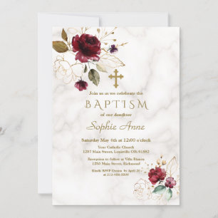 Invitation Baptême de luxe Baptême en marbre de la Croix Flor