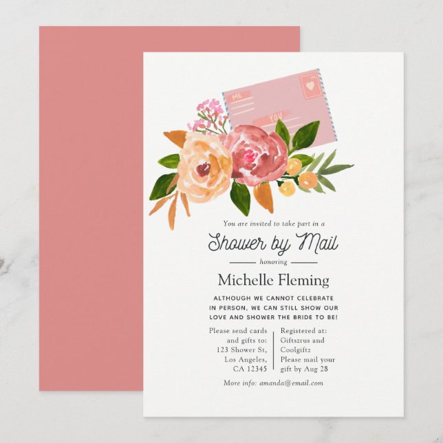 Invitation Baptême de mariage floral aquarelle par correspond (Devant / Derrière)