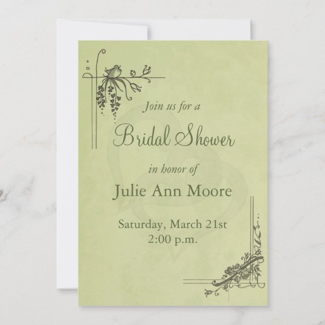 Invitation Baptême de mariage vert sauge vintage (Devant)