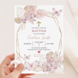 Invitation Baptême de papillon minimaliste Boho Blush Rose Ro