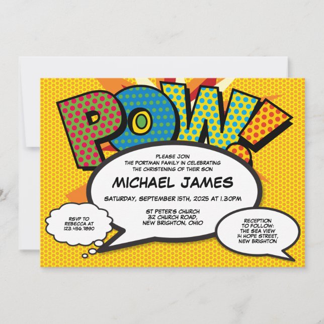 Invitation Baptême de Photo Moderne Livre de Bande Dessinée A (Devant)