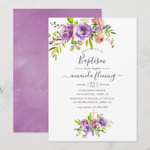 Invitation Baptême de printemps à l'aquarelle florale