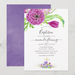 Invitation Baptême de printemps floral aquarelle