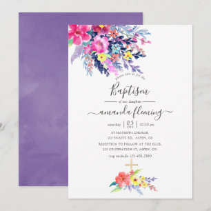 Invitation Baptême de printemps floral aquarelle coloré