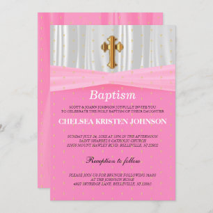 Invitation Baptême de satin rose et blanc joli / Baptême