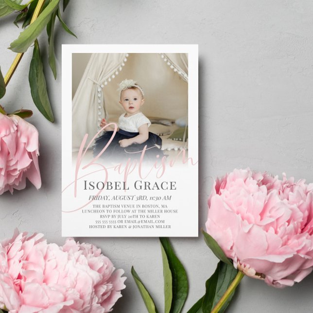 Invitation Baptême de script rose vif (Créateur téléchargé)