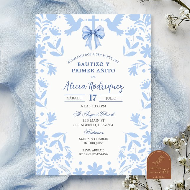 Invitation Baptême de Talavera Mexicaine Coquette Bleue (Créateur téléchargé)