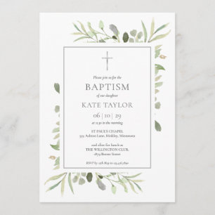 Invitation Baptême de verdure aquarelle