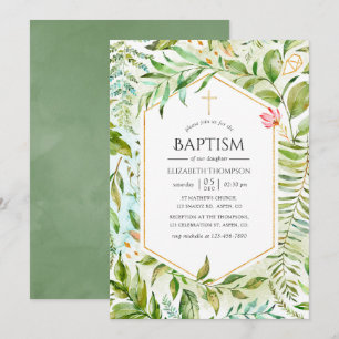 Invitation Baptême de verdure cristal géométrique