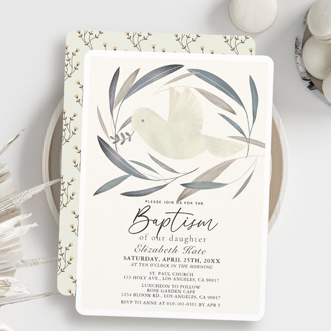 Invitation Baptême de verdure de la branche d'olivier de la c (Créateur téléchargé)