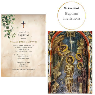 Invitation Baptême de verdure de parchemin de style antique