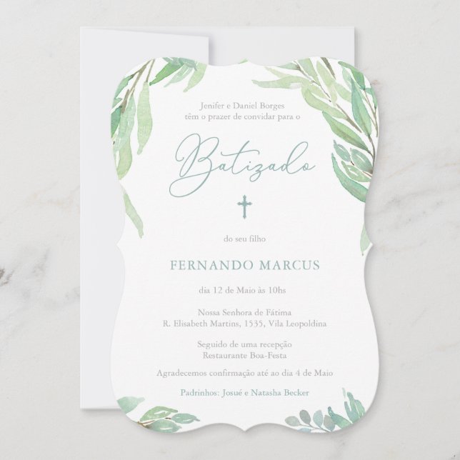 Invitation Baptême de verdure pour garçon en portugais (Devant)
