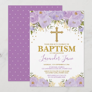 Invitation Baptême d'eau violette de la florale
