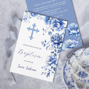 Invitation Baptême des fleurs bleues