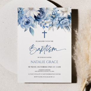 Invitation Baptême des fleurs bleues Dusty
