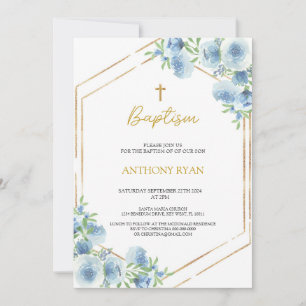Invitation Baptême des garçons bleus