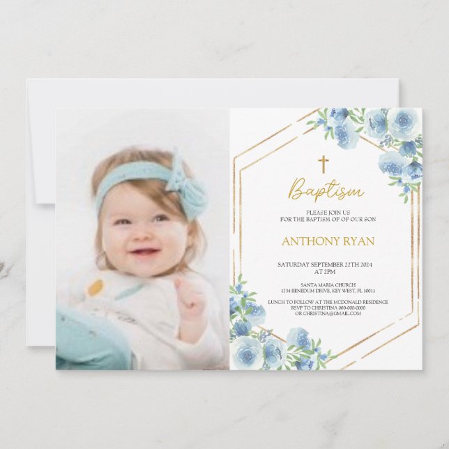 Invitation Baptême des garçons bleus (Devant)