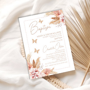 Invitation Baptême des papillons floraux du Boho rousse