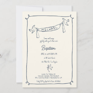 Invitation Baptême dessinée à la main avec colombe