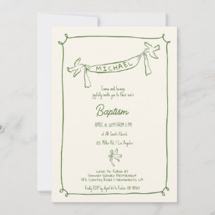Invitation Baptême dessinée à la main avec colombe