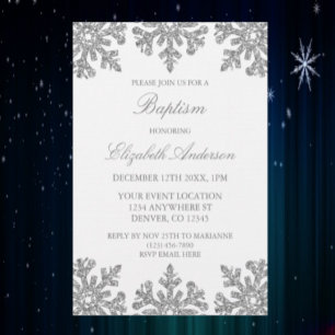 Invitation Baptême d'hiver du flocon de neige en argent