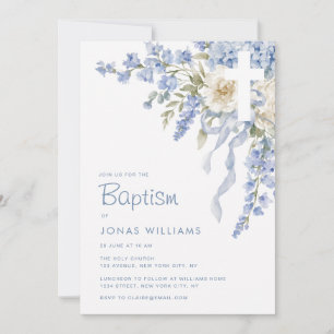 Invitation Baptême d'hortensia bleu moderne