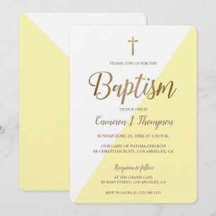 Invitation Baptême d'or blanc jaune moderne bébé