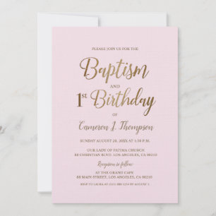 Invitation Baptême d'or rose minimaliste 1er anniversaire