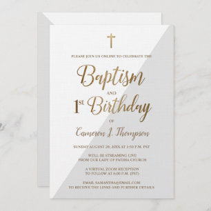 Invitation Baptême d'or virtuel personnalisé et premier anniv