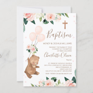 Invitation Baptême d'ours floral