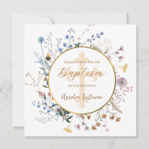 Invitation Baptême du Cercle fleur sauvage Boho