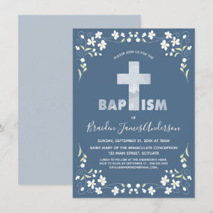 Invitation Baptême du garçon - Bleu, Aquarelle