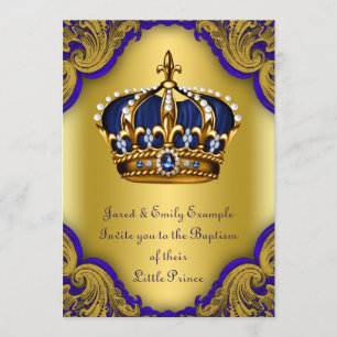 Invitation Baptême du prince héritier garçon Bleu royal et or