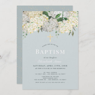 Invitation Baptême Dusty Blue & White Hydrangea