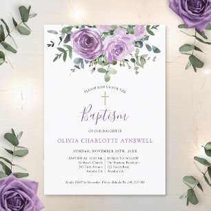 Invitation Baptême Dusty Mauve Rose Eucalyptus Christening