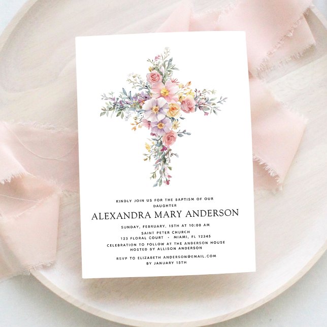 Invitation Baptême Dusty Rose Vert Eucalyptus (Créateur téléchargé)