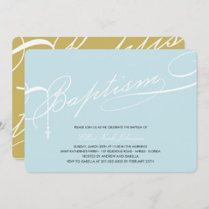 Invitation Baptême écrit Rosary Cross Blue Religieux