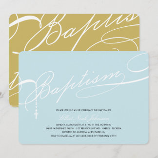 Invitation Baptême écrit Rosary Cross Blue Religieux